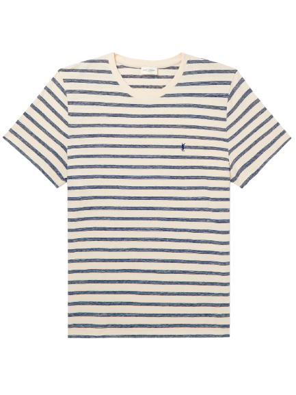 Saint Laurent lim-Fit Logo-Embroidered triped Cotton-Jersey T-hirt - Men